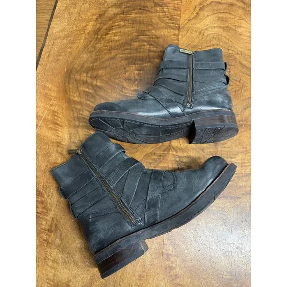 Bussola Prague Women’s 40 Black Ebony Leather Buckle Moto Ankle Boots Steampunk - Picture 4 of 13